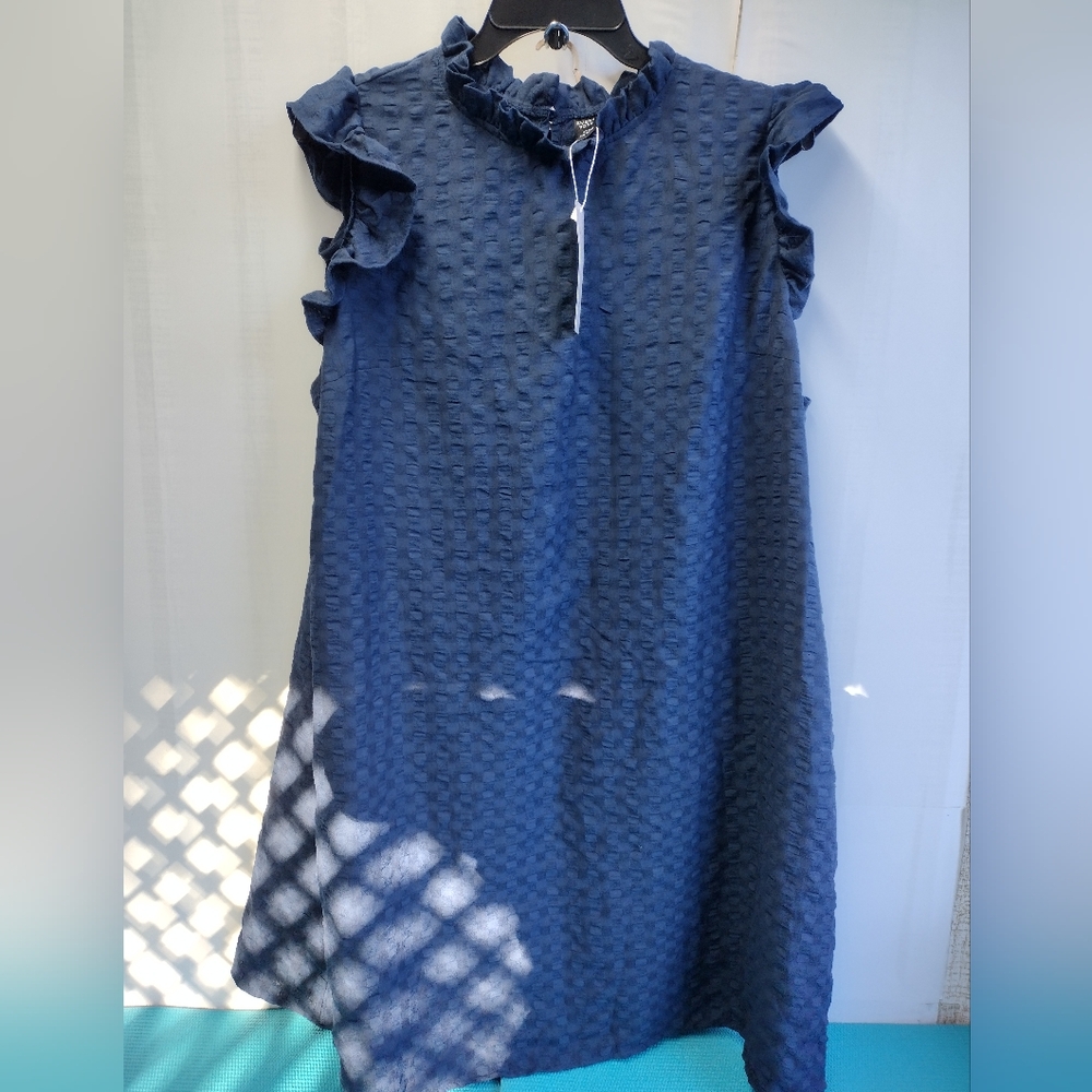 NWT Emery Rose Short Sleeve Pullover A-line Dress Ruffle Sleeves Blue - 4XL